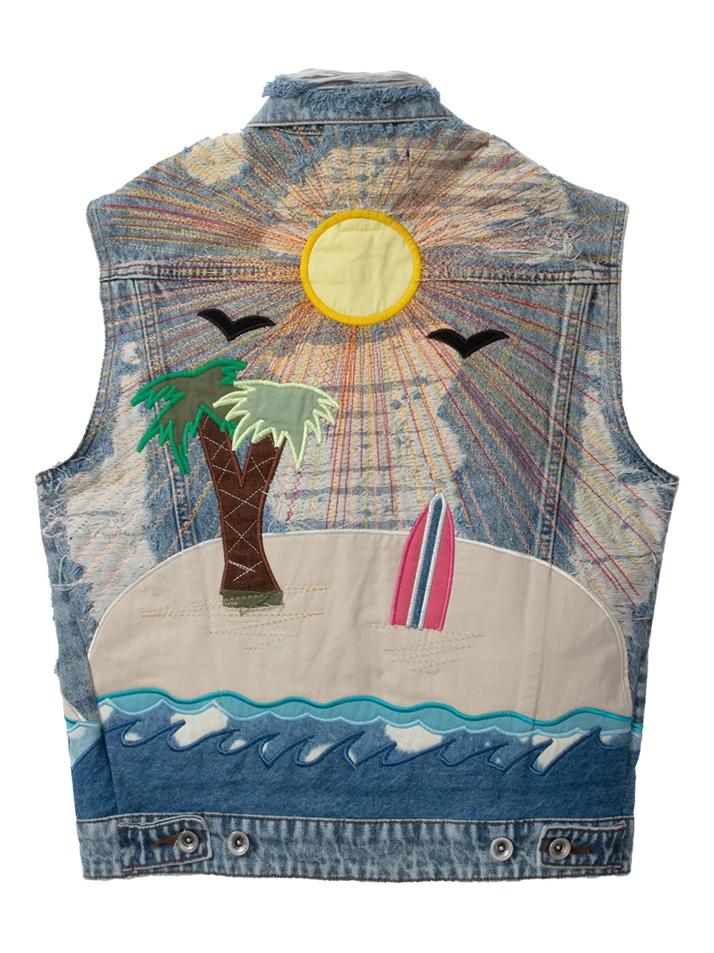 Who Decides War Pale USA Seaboard "Multi (Rainbow)" denim gilet Blauw