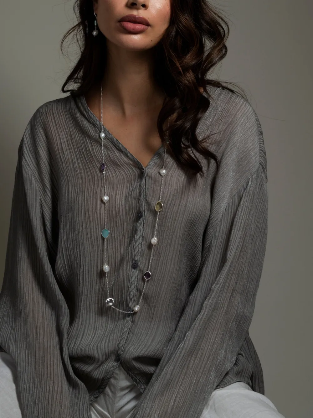 Dower & Hall Women's Long Candy Gemstone & Baroque Pearl Necklace In Silver In Silver