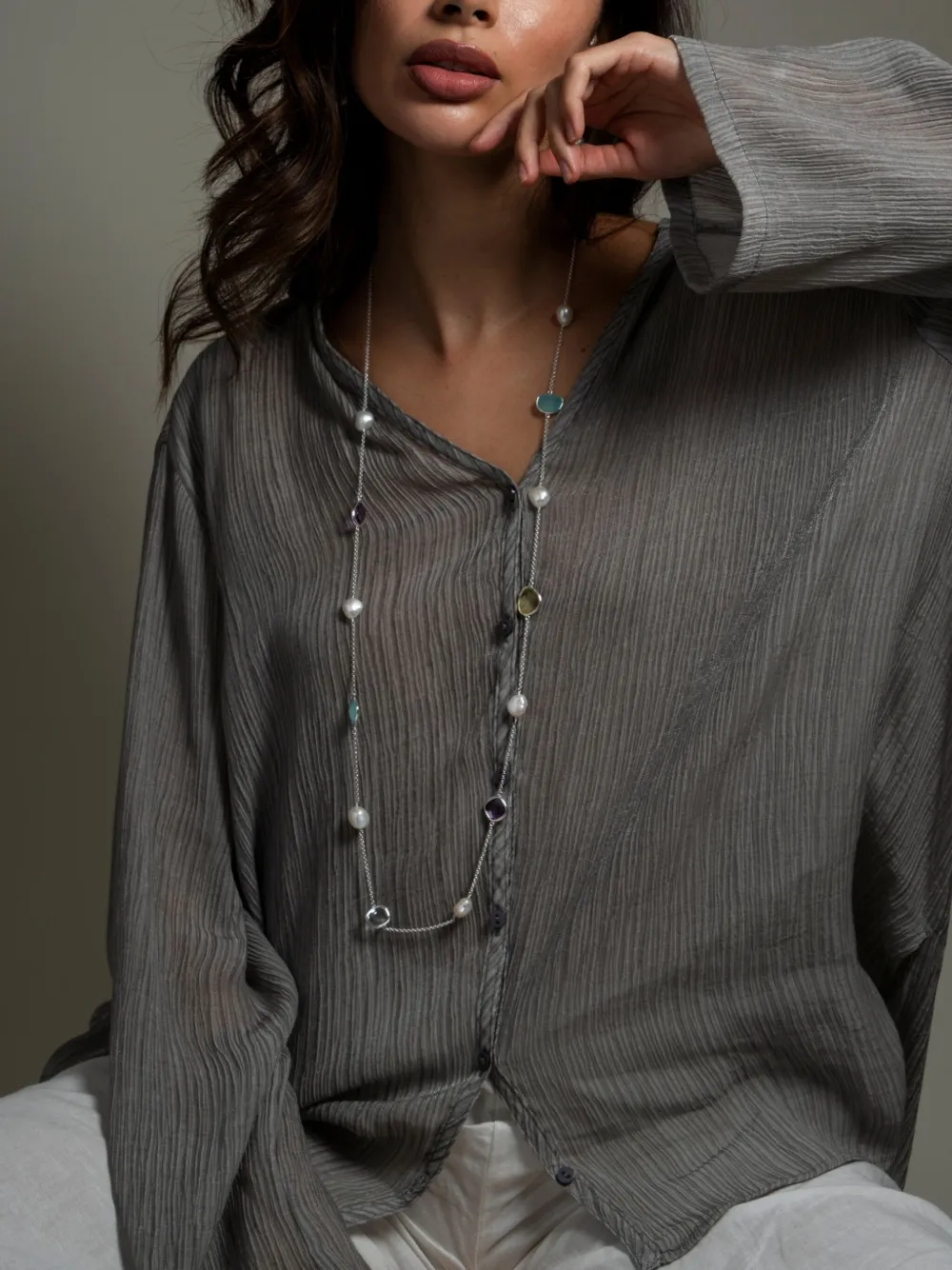 Dower & Hall Women's Long Candy Gemstone & Baroque Pearl Necklace In Silver In Silver