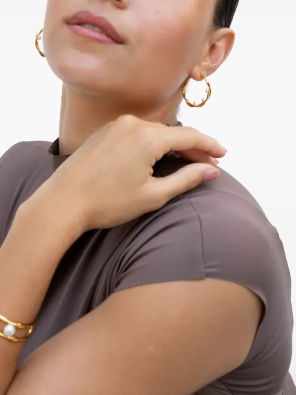 DOWER AND HALL Waterfall Baroque Pearl Hoop Earrings Gold