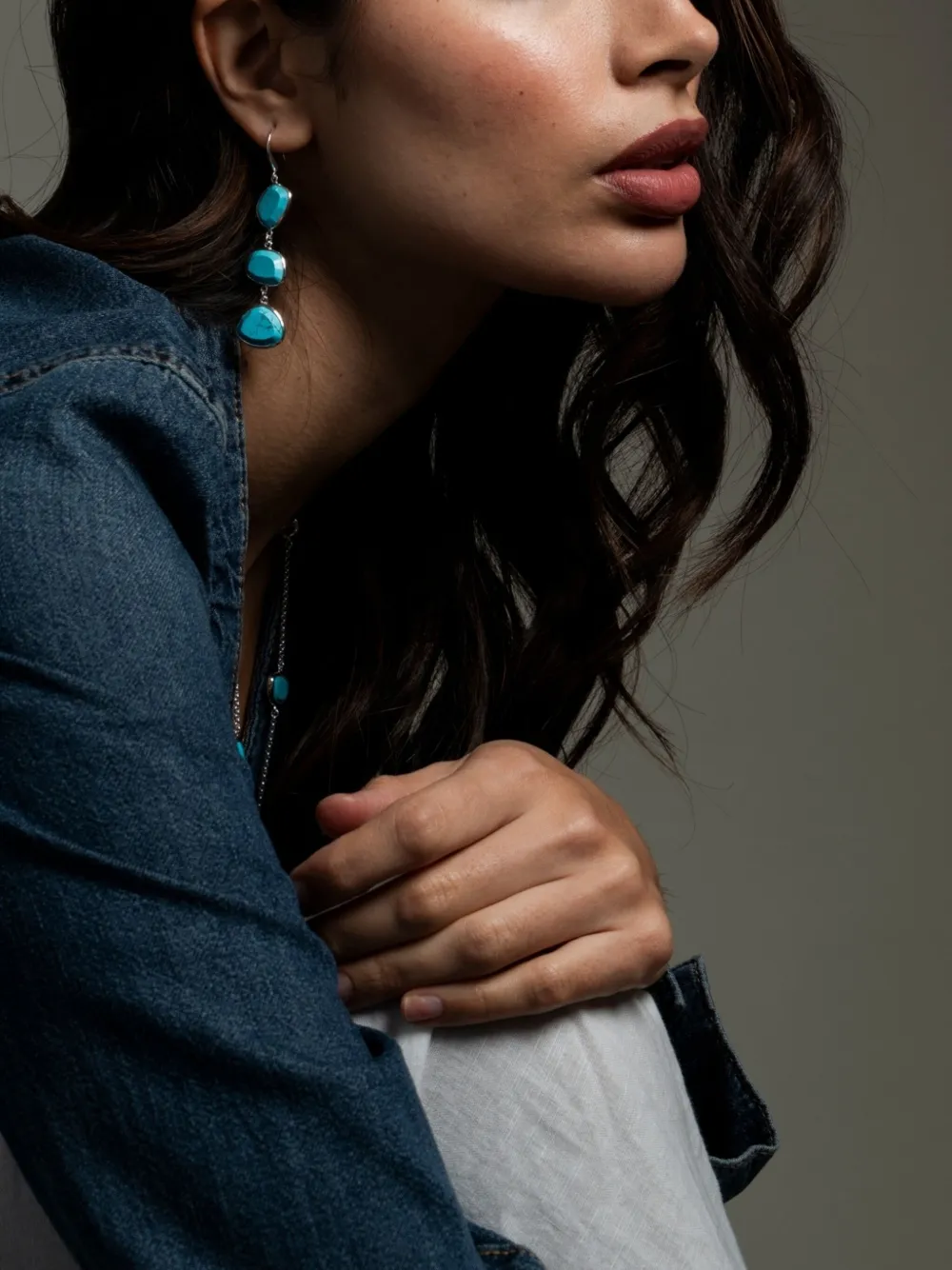 Dower & Hall Women's Long Turquoise Pebble Drop Earrings In Silver In Silver