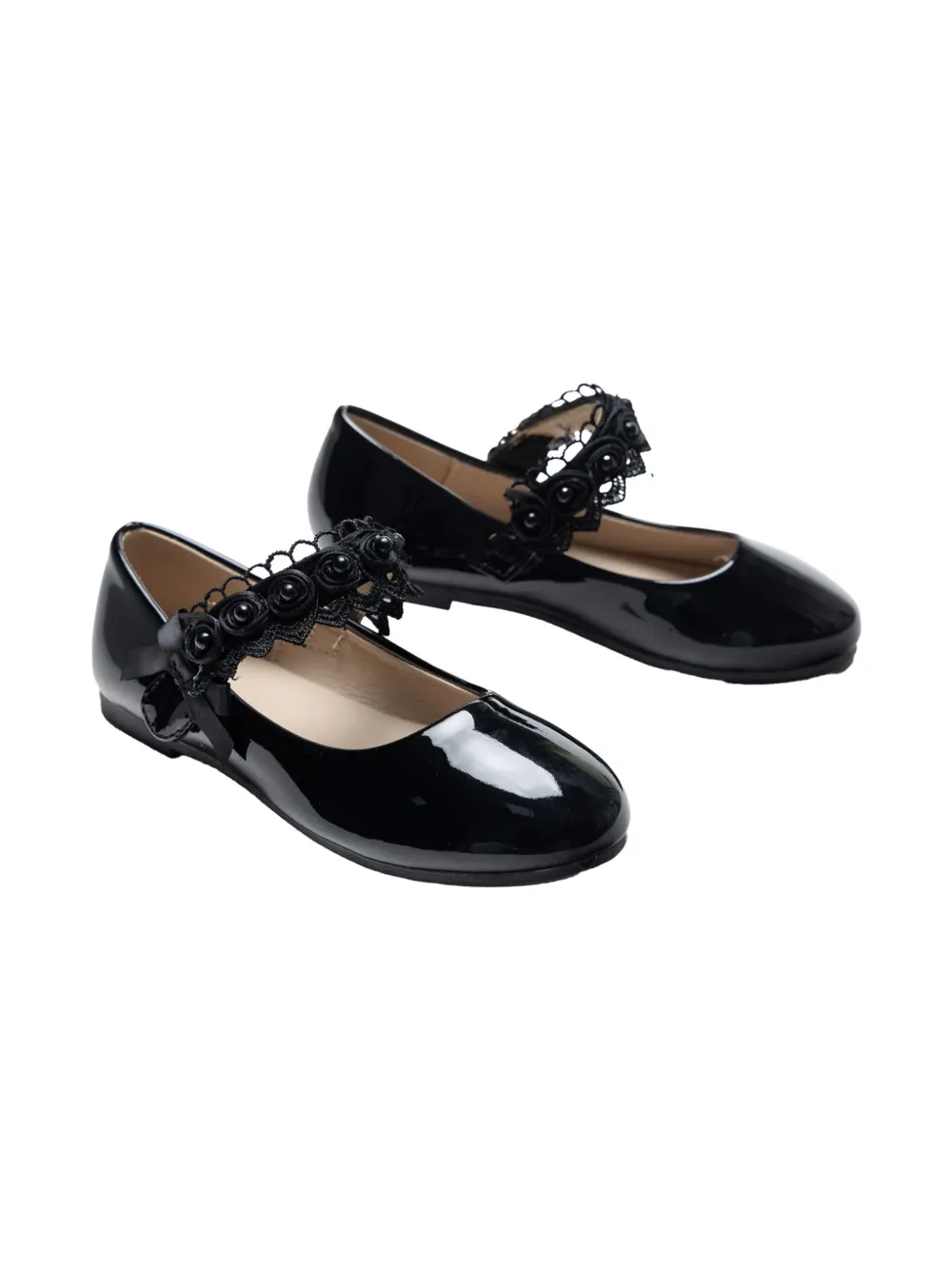 Tulleen rose-appliqué patent-leather ballerina shoes Black