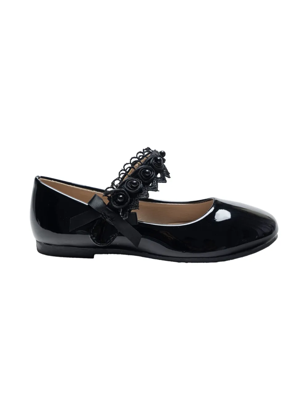 Tulleen Lakleren ballerina's met roos-applicatie - Zwart