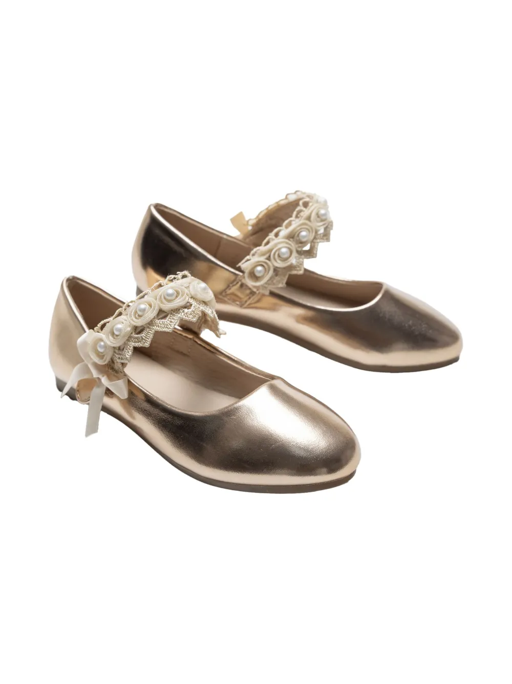 Tulleen rose-appliqué ballerina shoes Gold