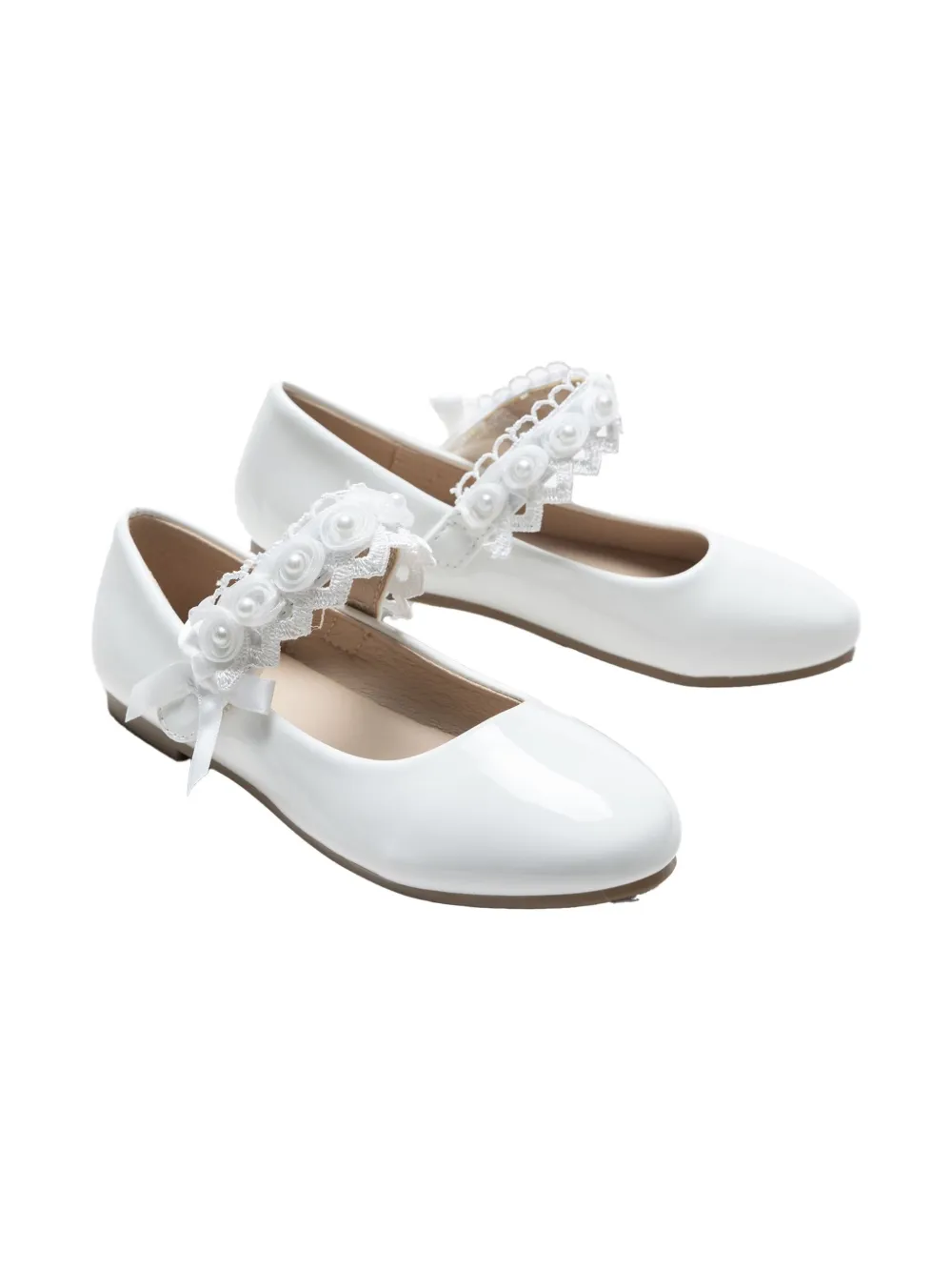 Tulleen rose-appliqué patent-leather ballerina shoes White