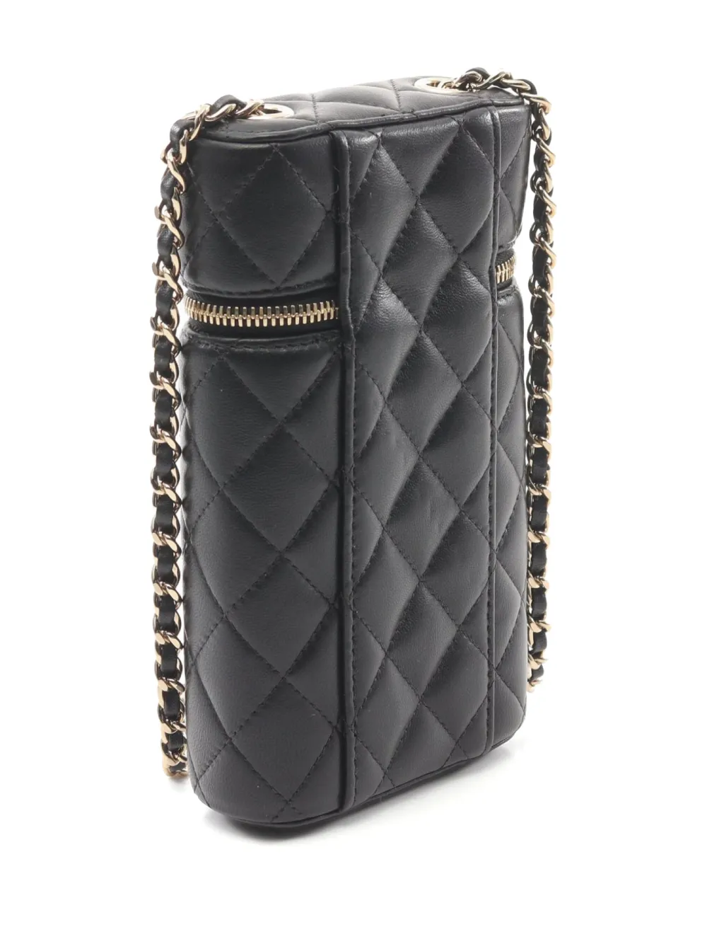 CHANEL Pre-Owned 2020-2021 diamond-quilted chain phone holder - Zwart