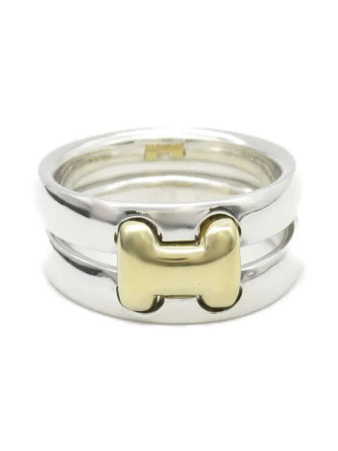 Hermès Pre-Owned 2010s pre-owned 18kt yellow gold and sterling silver Olan ring