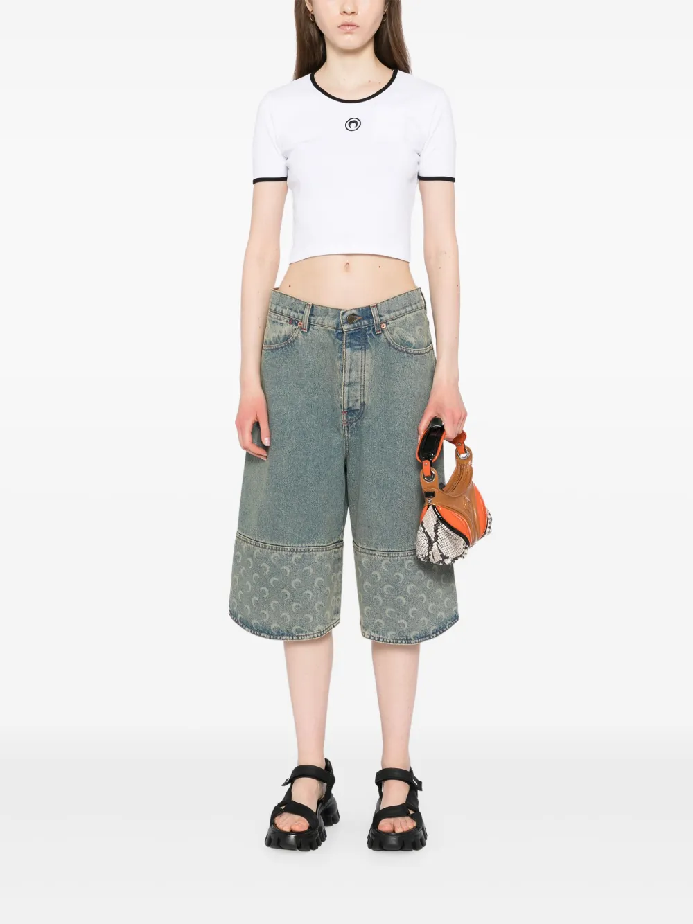 Marine Serre Cropped top met Moon-logo Wit