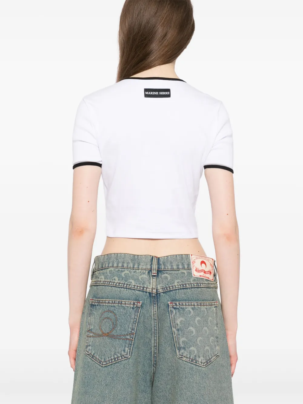 Marine Serre Cropped top met Moon-logo Wit