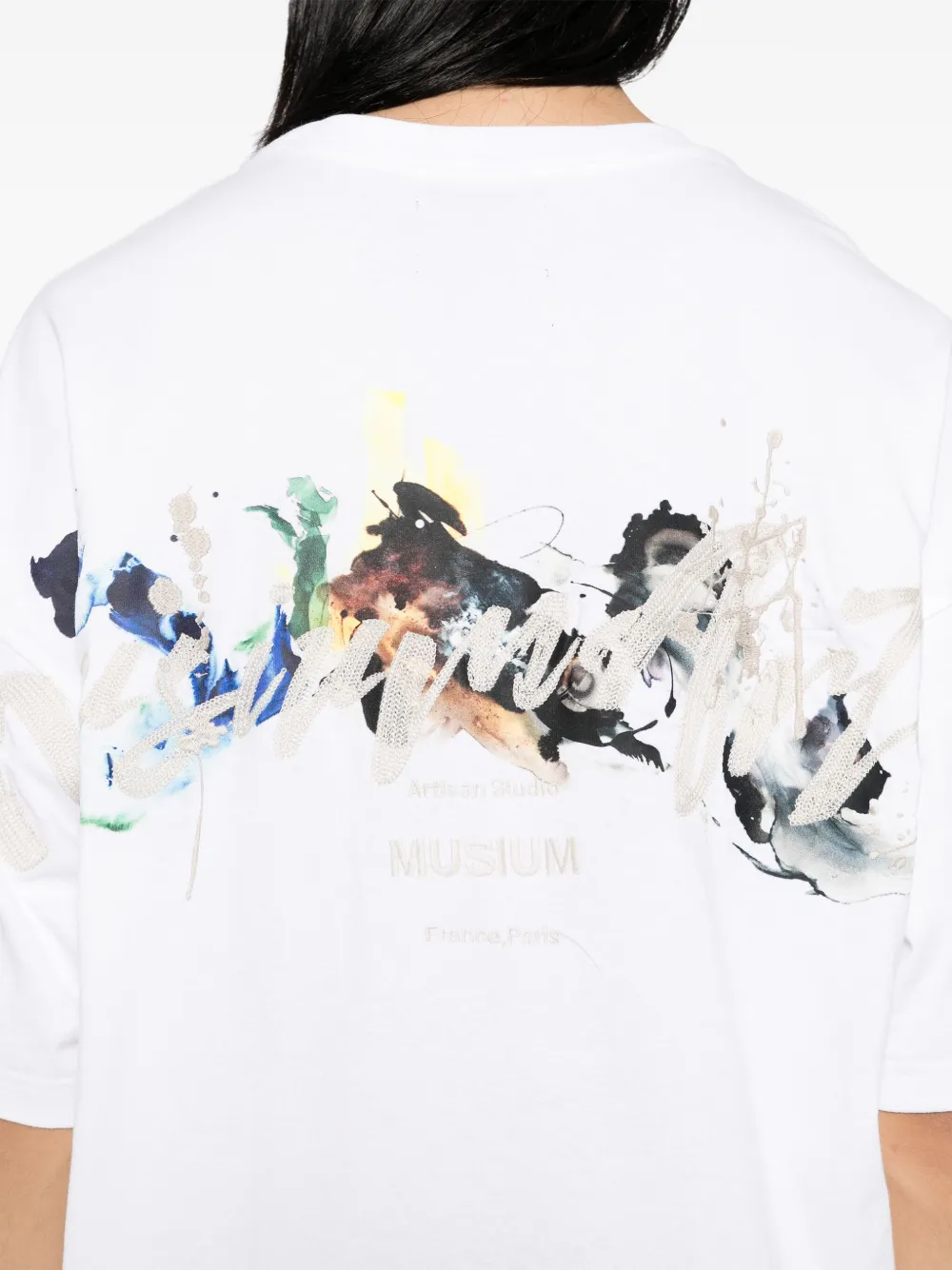 Musium Div. T-shirt met geborduurd logo Wit