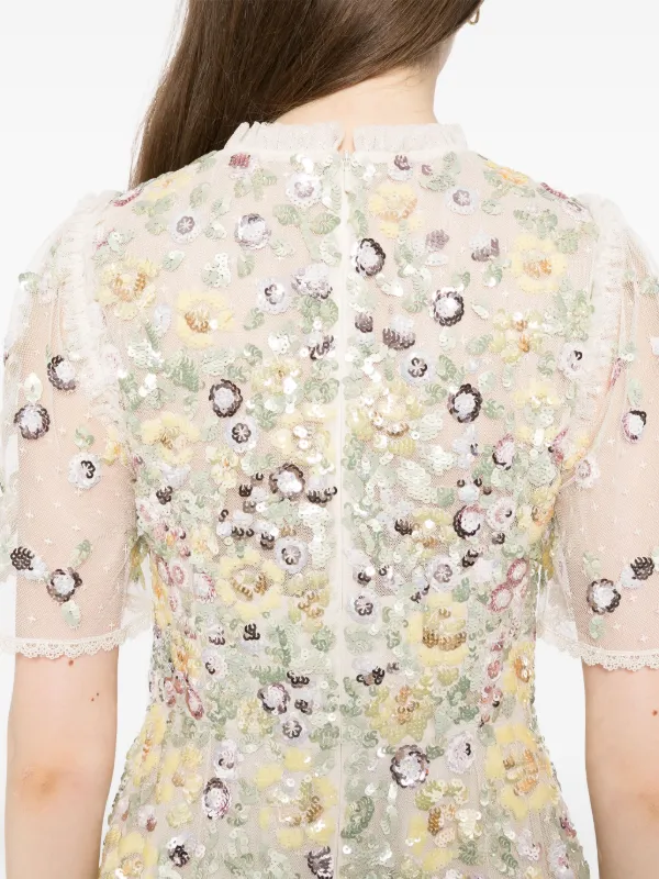 needle & thread mini dress Scallop Sequin Round Neck Micro Mini Dress