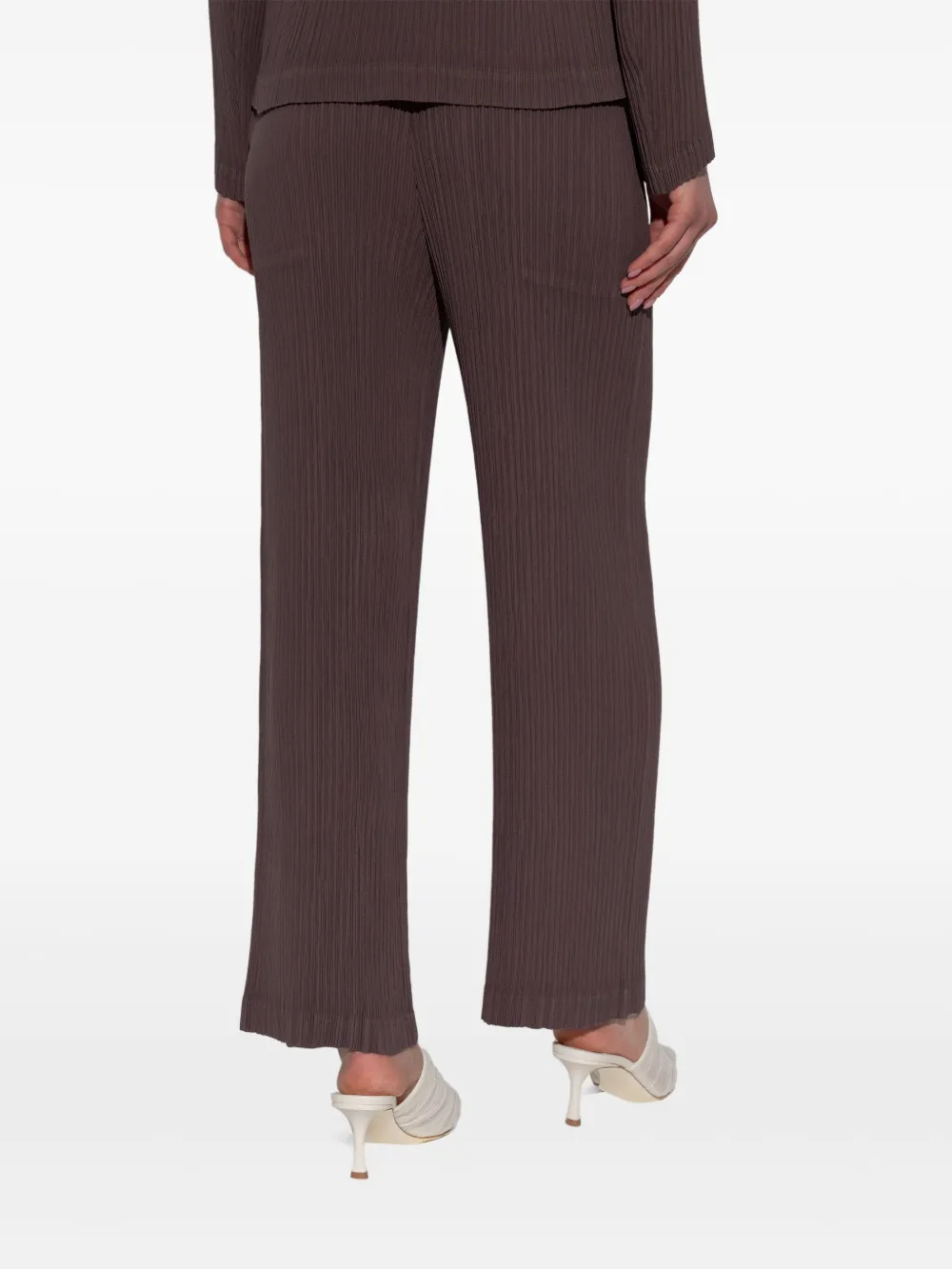 Shop Issey Miyake Hatching Pleats Trousers In Brown