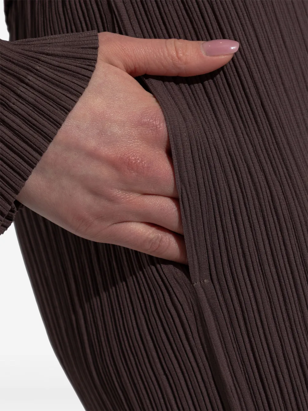 Shop Issey Miyake Hatching Pleats Trousers In Brown
