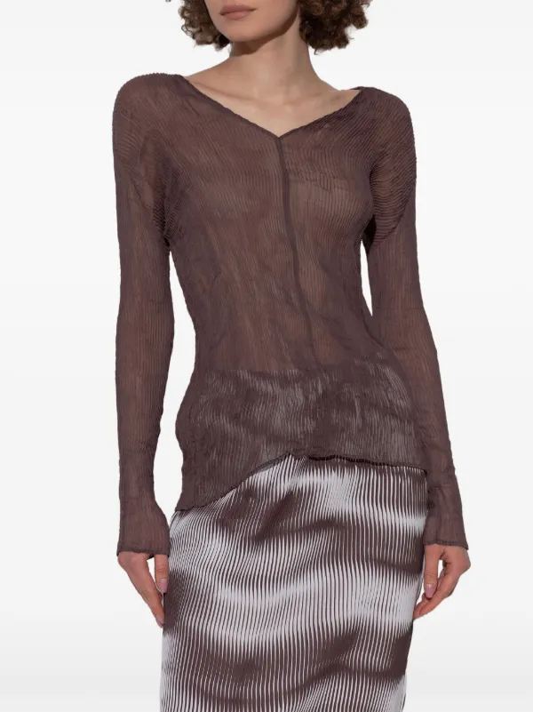 ISSEY MIYAKE 新品　　シフォンプリーツトップス Issey Miyake シフォン トップ | ブラウン | FARFETCH JP