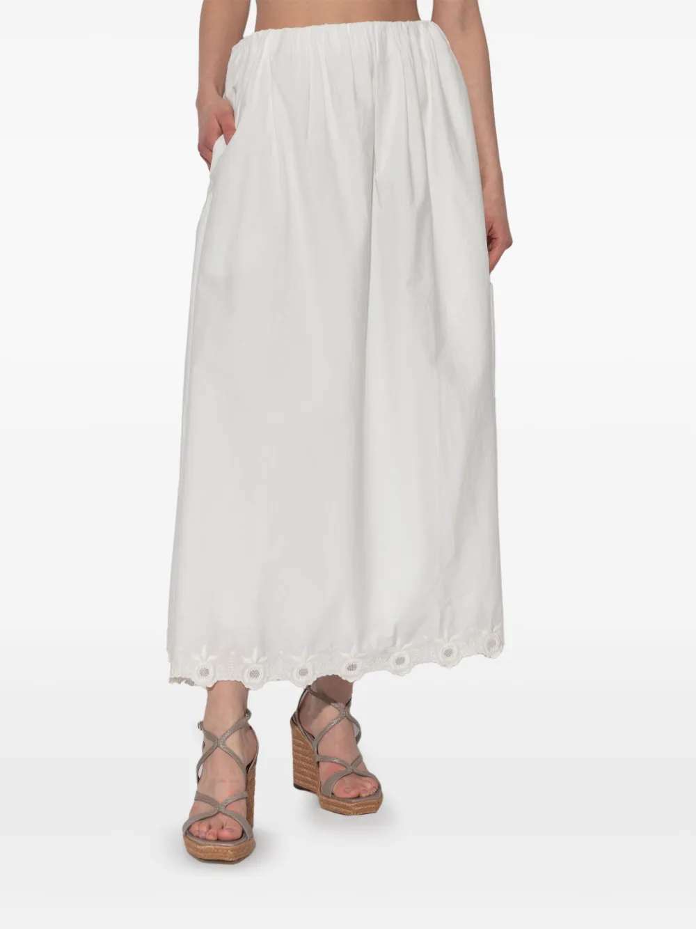 Posse Floral Embroidered Midi Skirt In Weiss