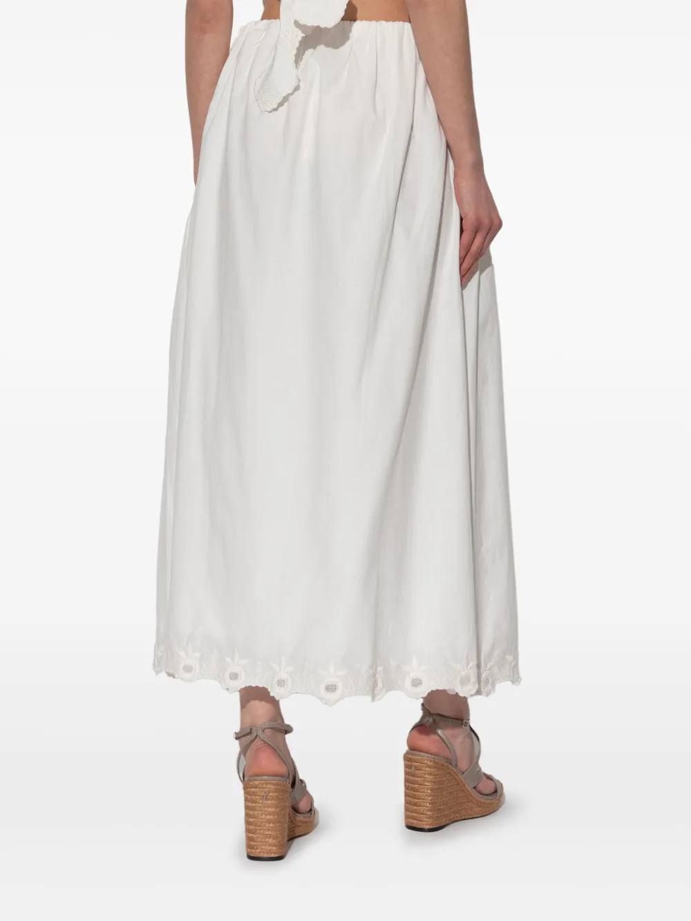 Posse Floral Embroidered Midi Skirt In Weiss