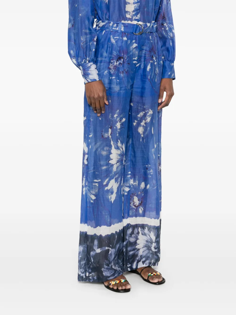 ERMANNO FIRENZE Broek met bloemenprint Blauw