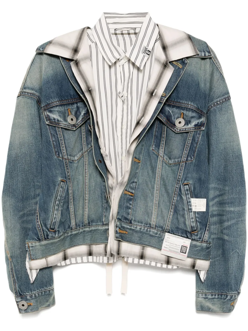 Maison MIHARA YASUHIRO Gelaagd denim jack met open rug Blauw