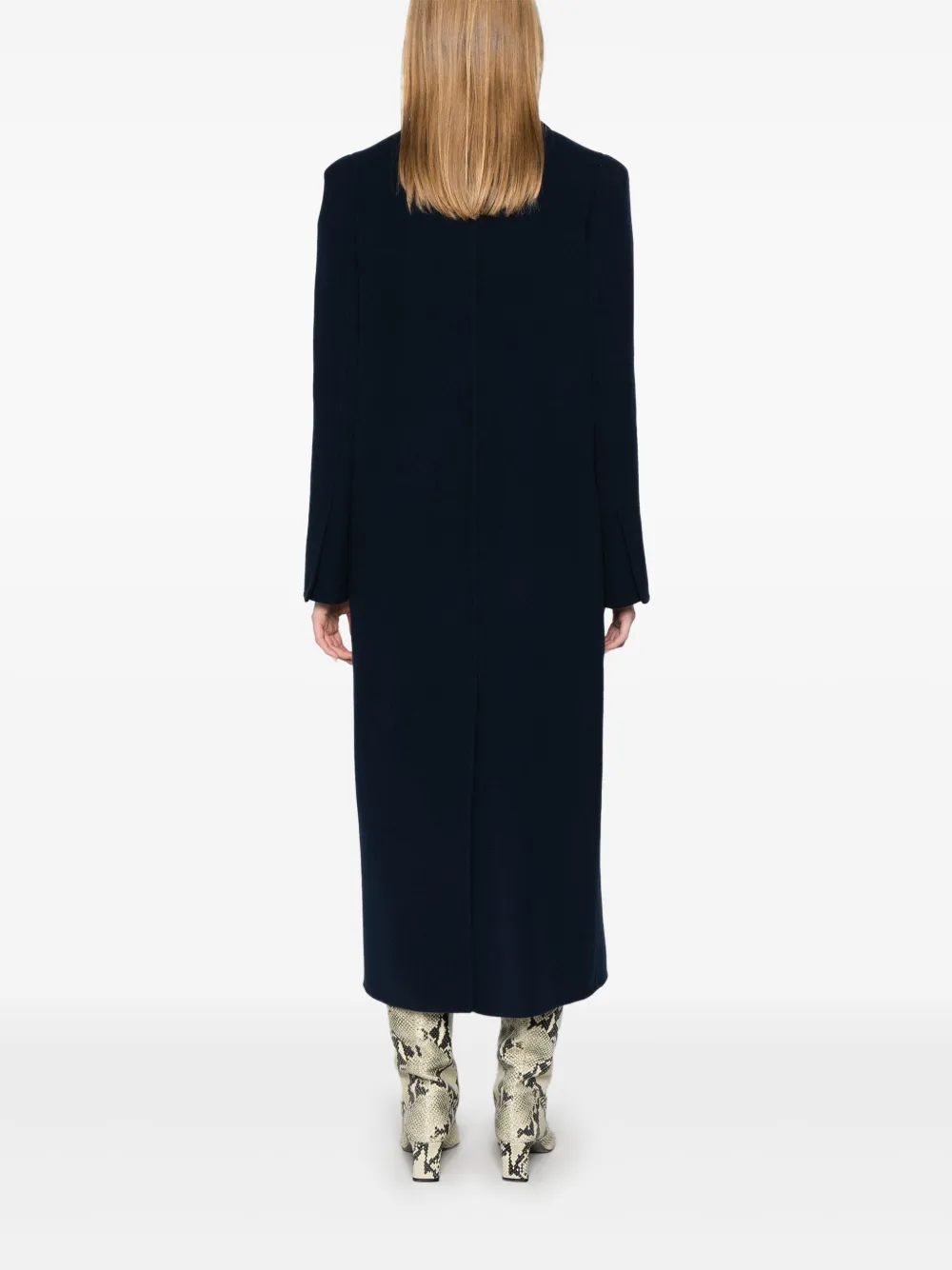 Max Mara Long Wool Cashmere Coat With Notched Lapels In Blue