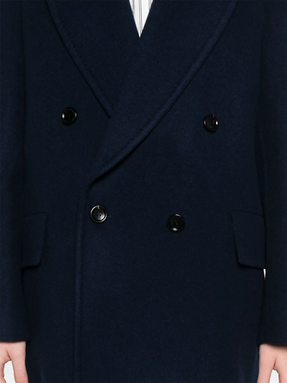 Max Mara Long Wool Cashmere Coat With Notched Lapels In Blue