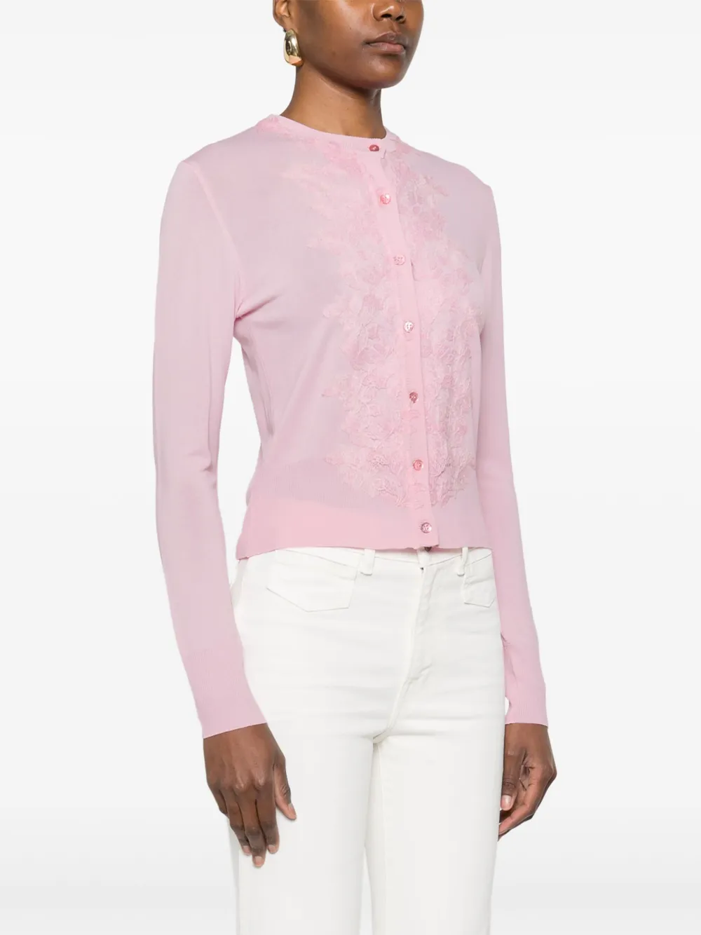 Ermanno Firenze Cardigan Mit Spitzendetail In Rosa