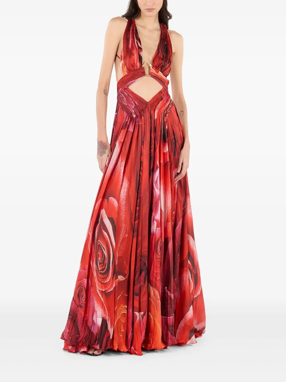 Roberto Cavalli Jurk met rozenprint - Rood
