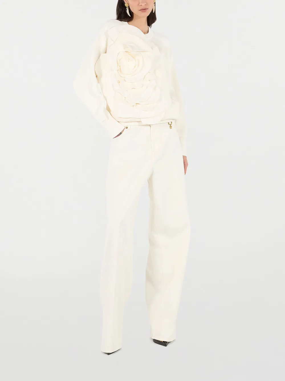 Roberto Cavalli Crème broek met wijde pijpen Beige