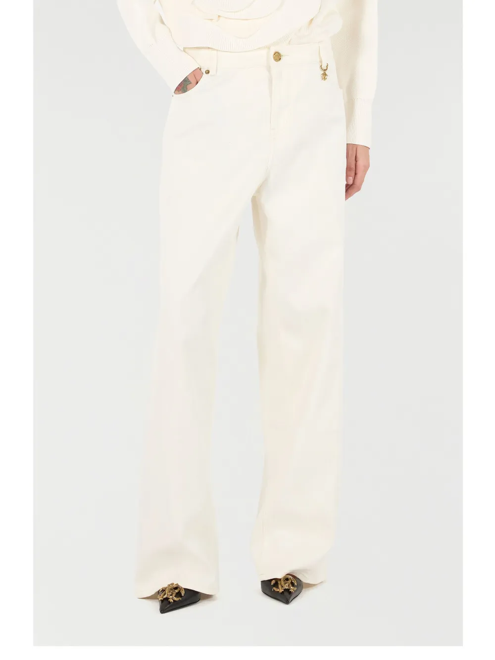 Roberto Cavalli Crème broek met wijde pijpen Beige