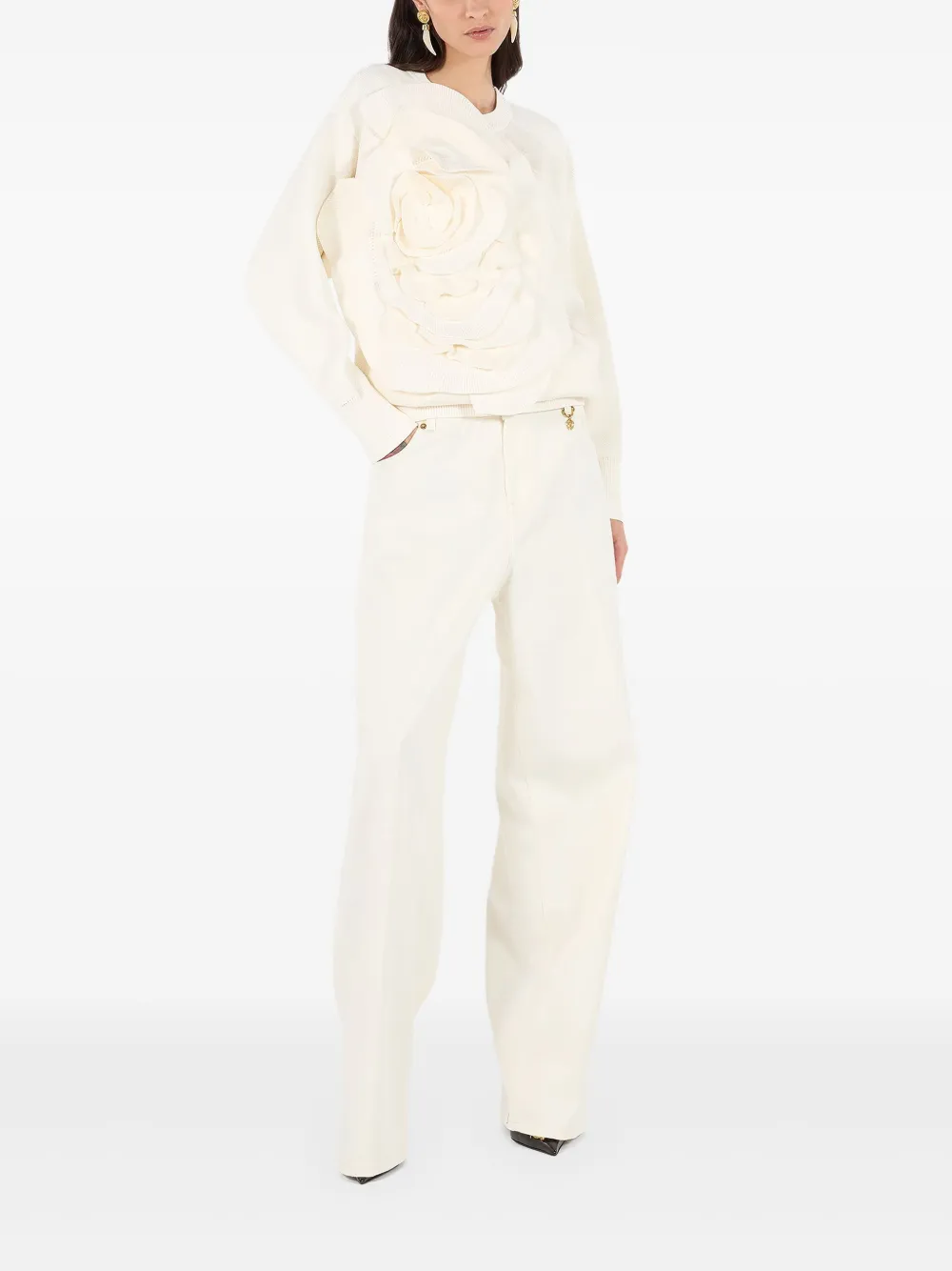 Roberto Cavalli Crème broek met wijde pijpen - Beige