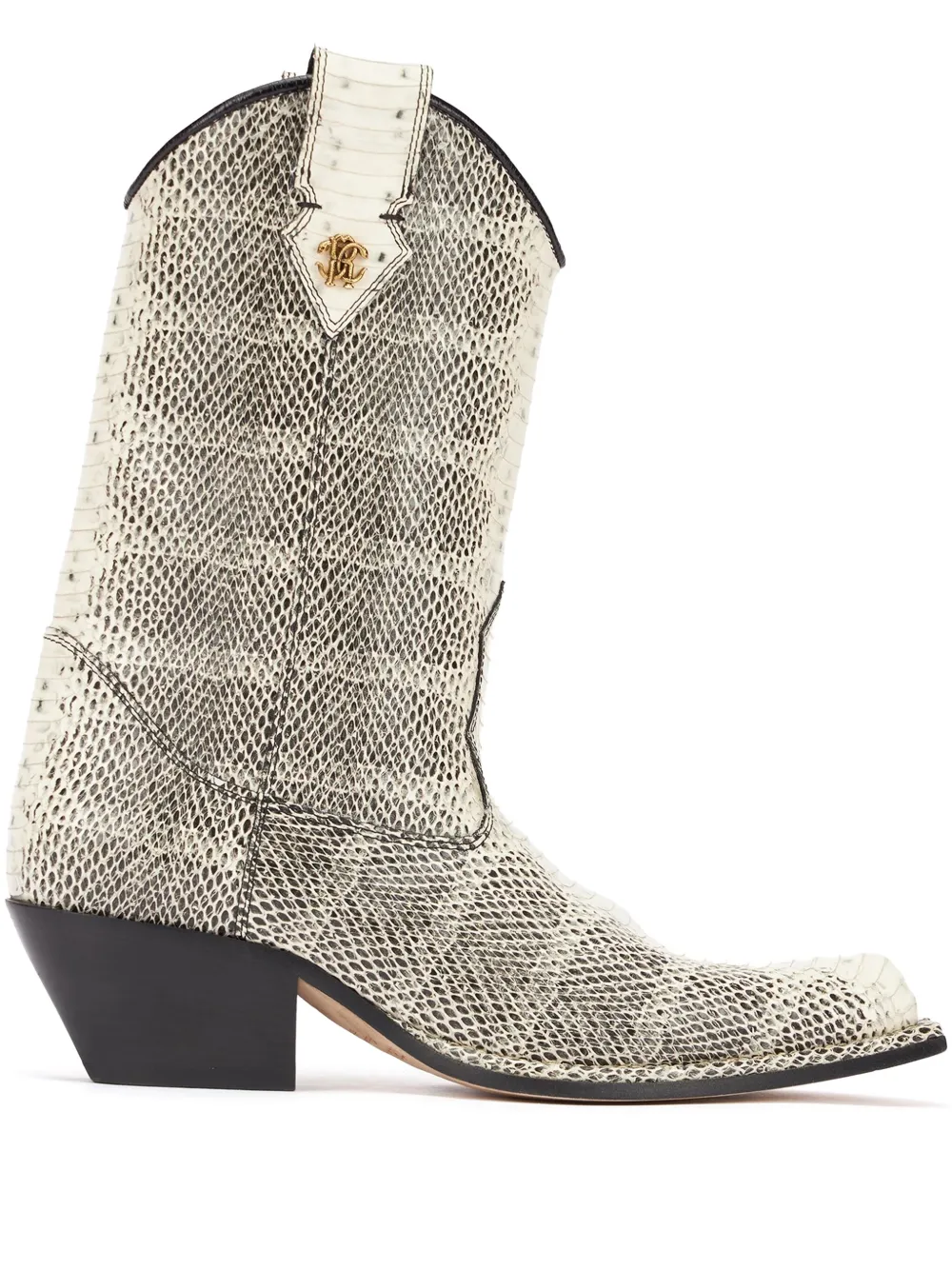 Roberto Cavalli Leren laarzen met print Zwart