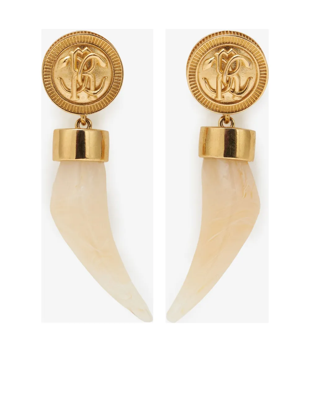 Roberto Cavalli Drop Earrings With Fang In Gold