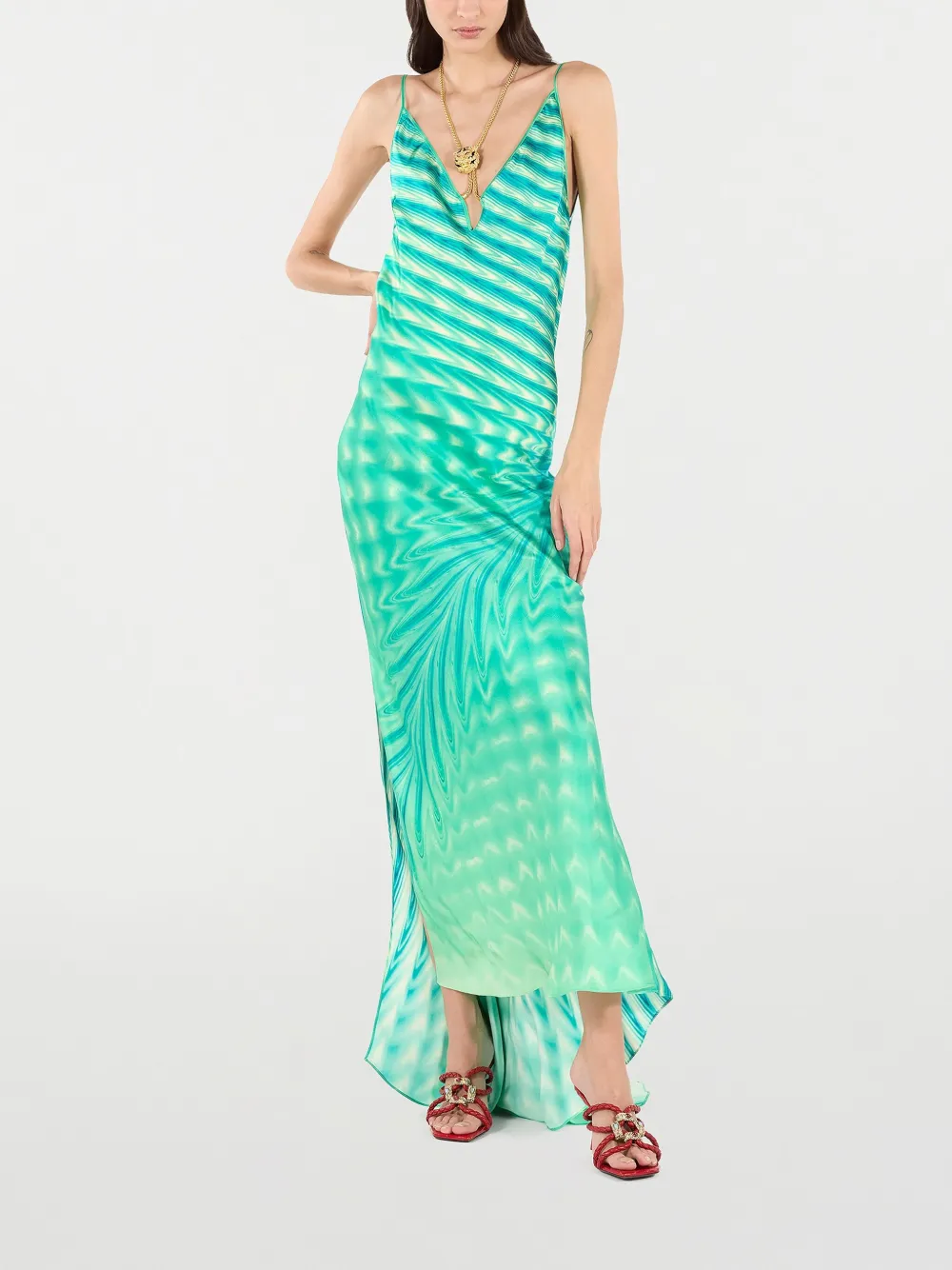 Shop Roberto Cavalli Necklace-detail Maxi Dress In Green