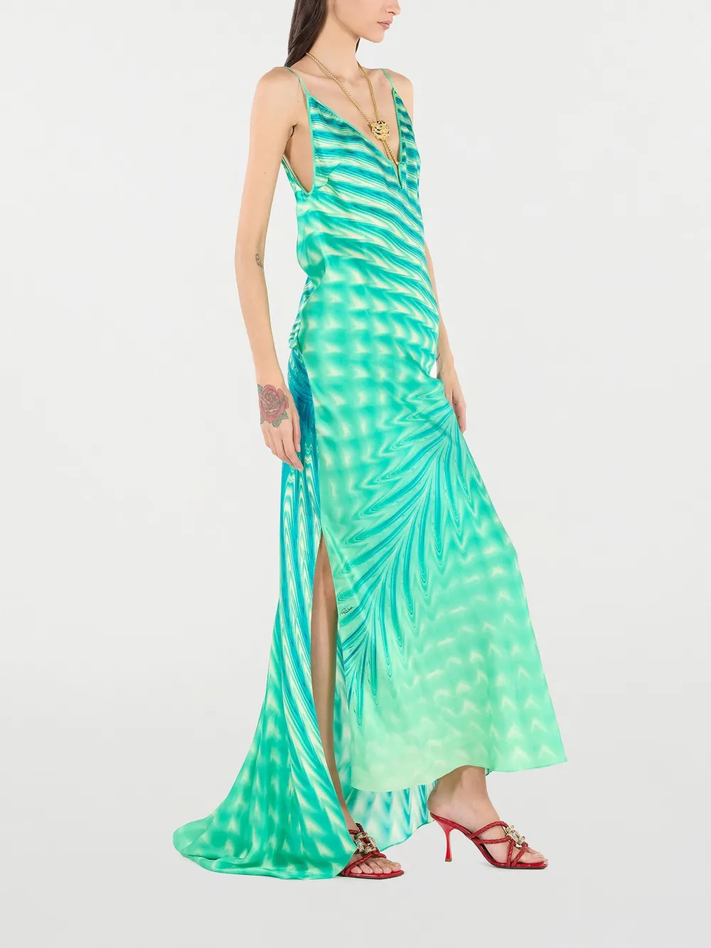 Shop Roberto Cavalli Necklace-detail Maxi Dress In Green