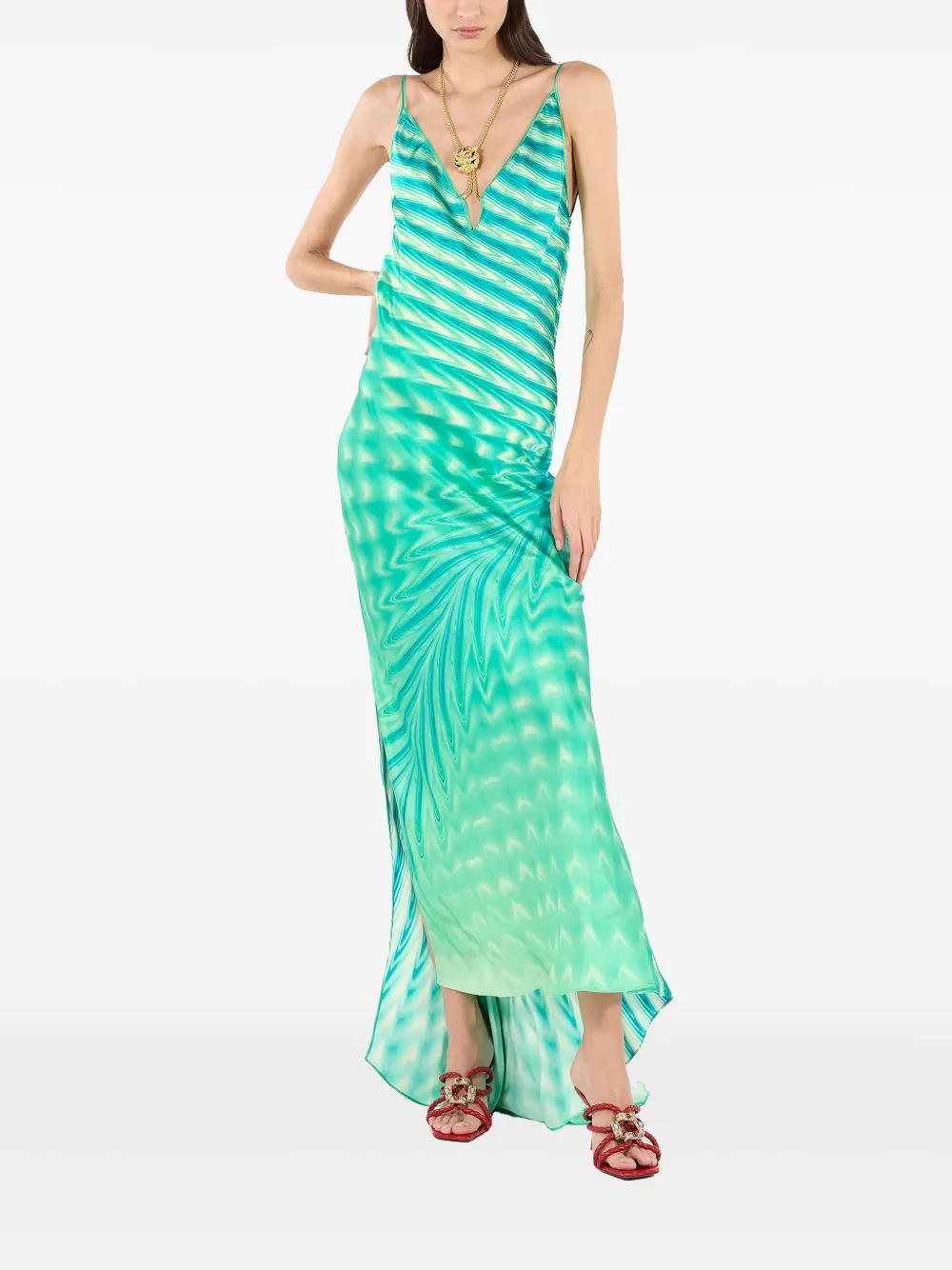 Roberto Cavalli Maxi-jurk met kettindetail - Groen