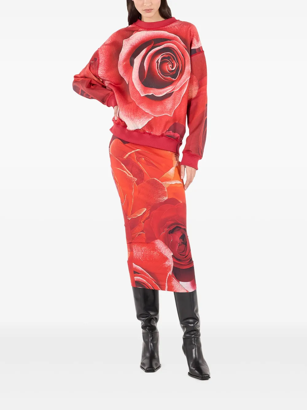 Roberto Cavalli Kokerrok met rozenprint Rood