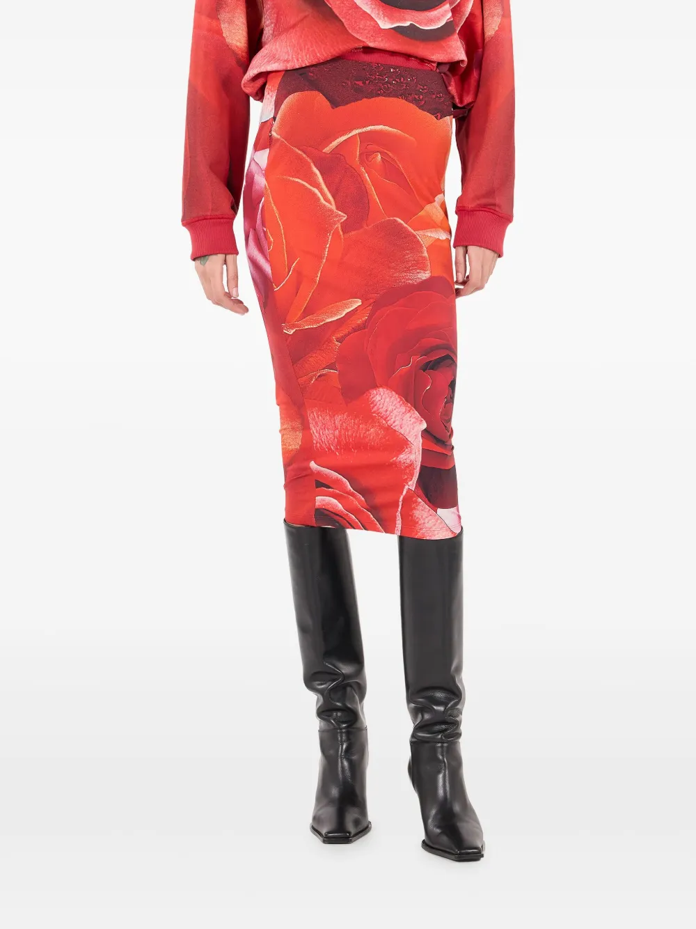 Roberto Cavalli Kokerrok met rozenprint Rood