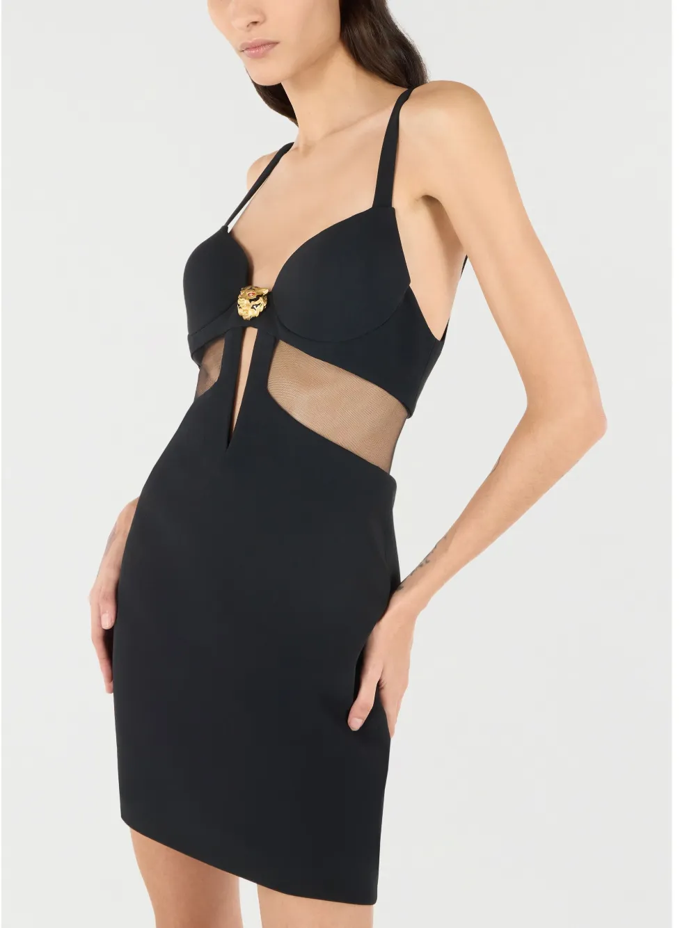 Shop Roberto Cavalli Cut-out Mini Dress In Black