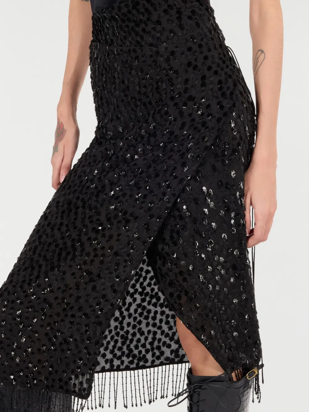 Roberto Cavalli Rok met franje en pailletten Zwart