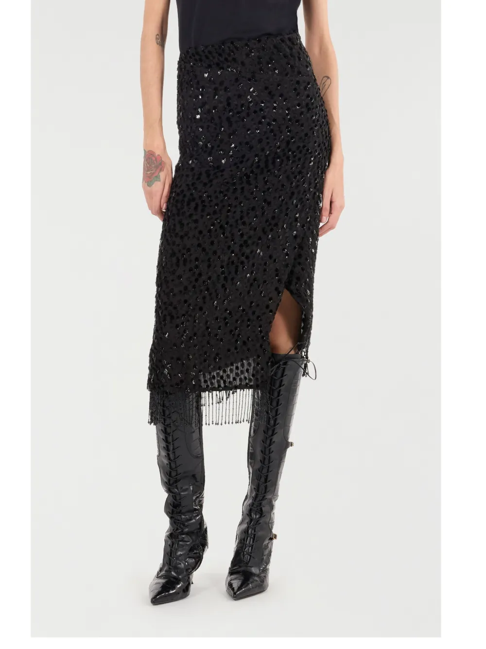 Roberto Cavalli Rok met franje en pailletten Zwart