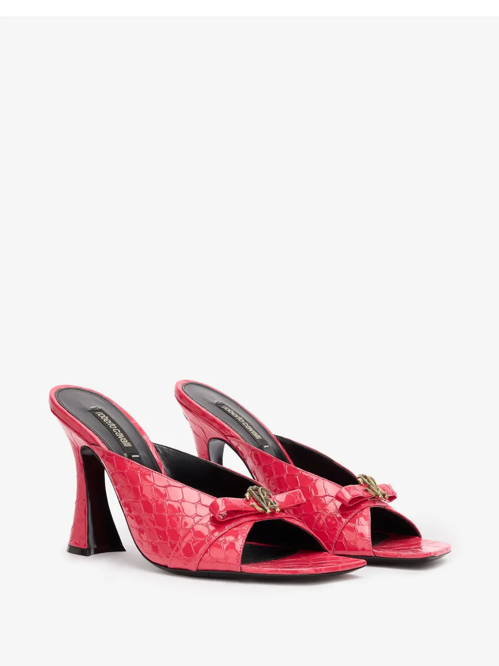 ROBERTO CAVALLI MONOGRAM-PLAQUE CROCODILE-EFFECT SANDALS