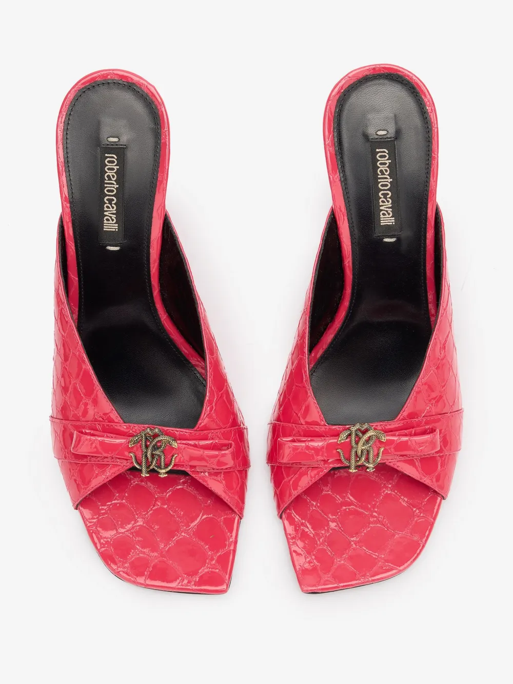 ROBERTO CAVALLI MONOGRAM-PLAQUE CROCODILE-EFFECT SANDALS