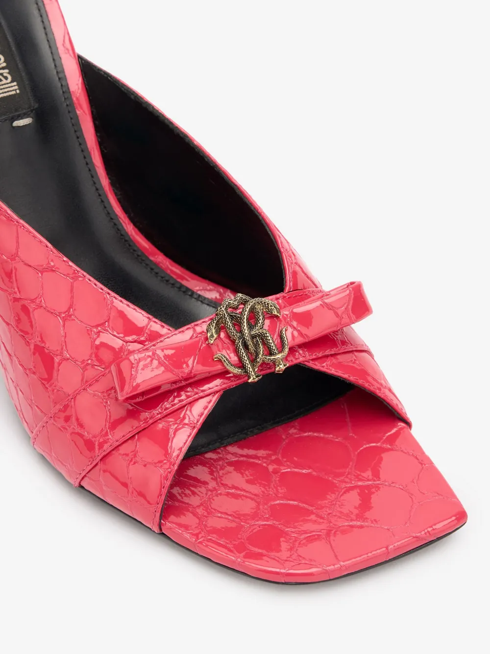 Shop Roberto Cavalli Monogram-plaque Crocodile-effect Sandals In Pink