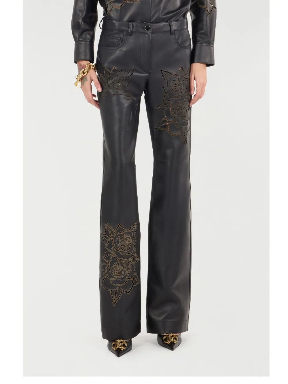Roberto Cavalli Flared broek met geborduurde bloemen Zwart