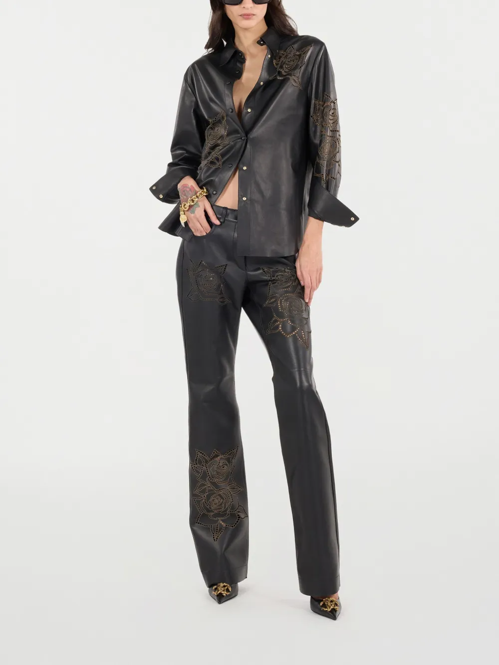 Roberto Cavalli Flared broek met geborduurde bloemen Zwart