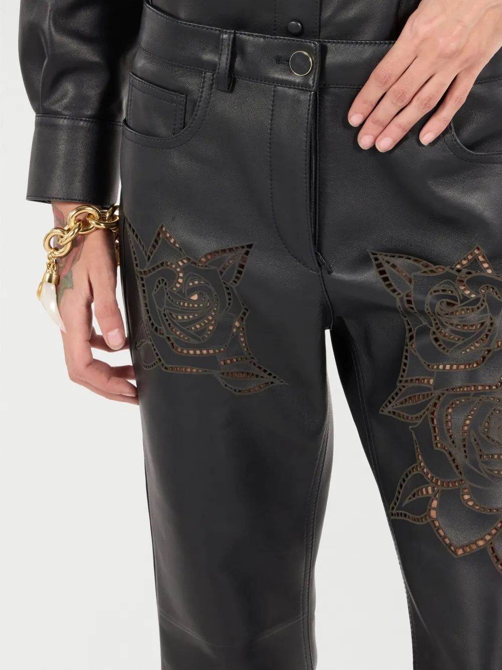 Roberto Cavalli Flared broek met geborduurde bloemen Zwart