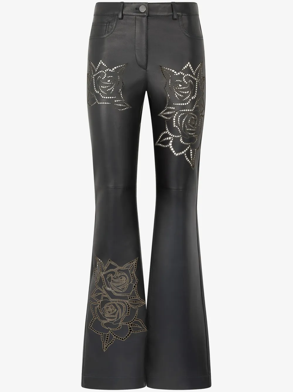 ROBERTO CAVALLI FLORAL-EMBROIDERY FLARED TROUSERS