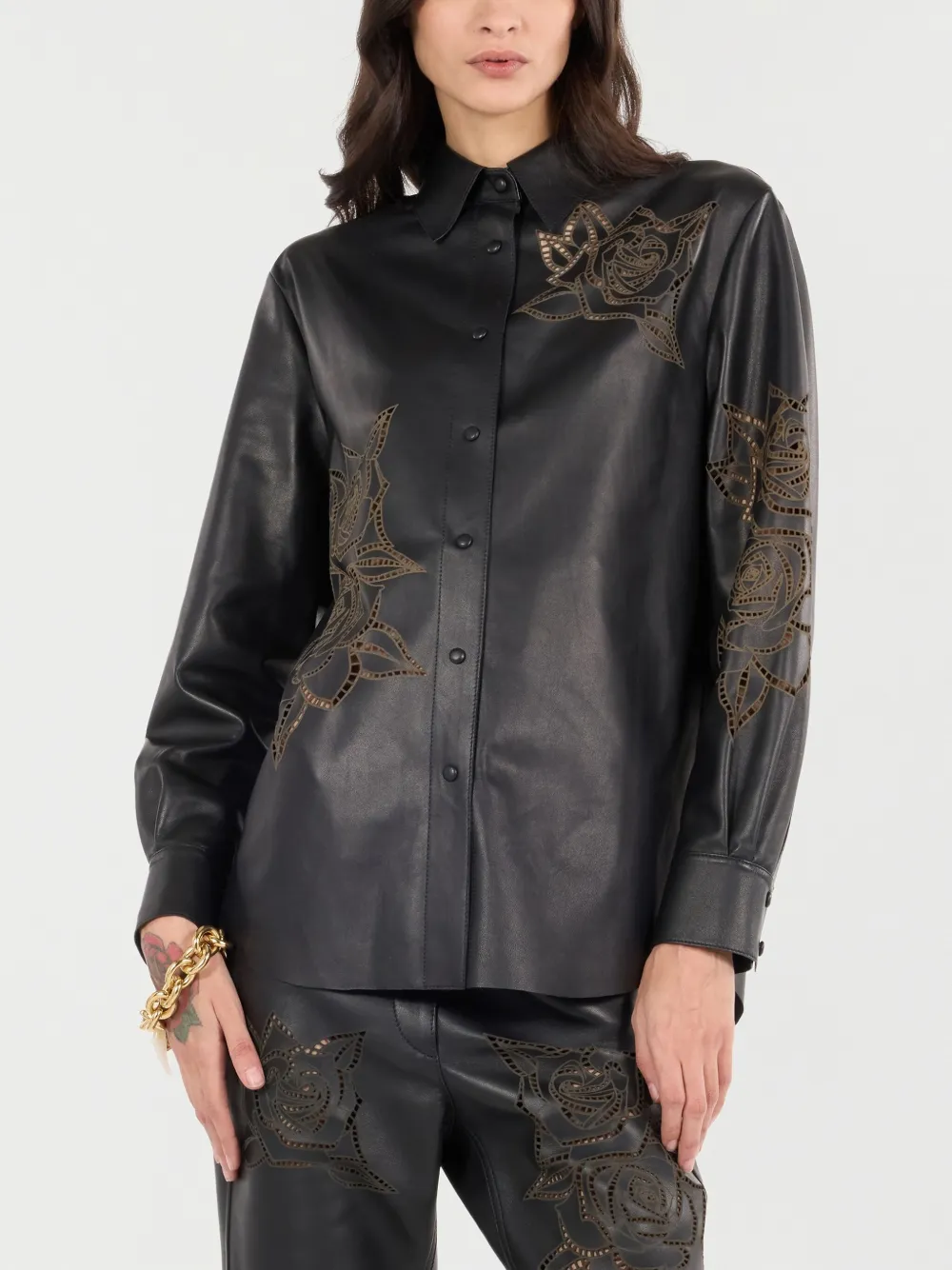 Roberto Cavalli Overhemd met bloemendetail en studs Zwart