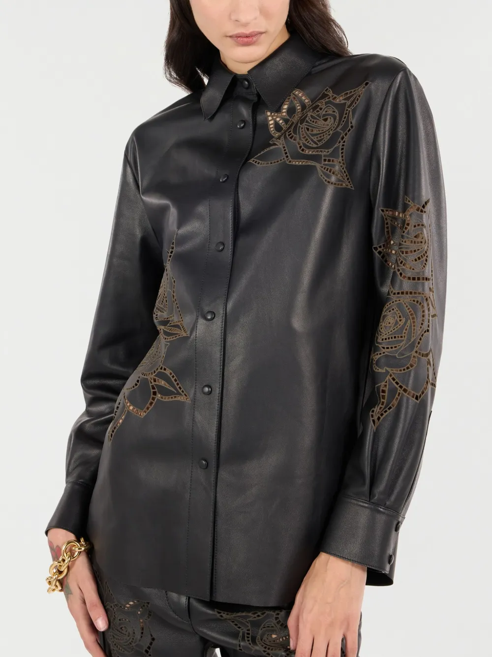 Roberto Cavalli Overhemd met bloemendetail en studs Zwart