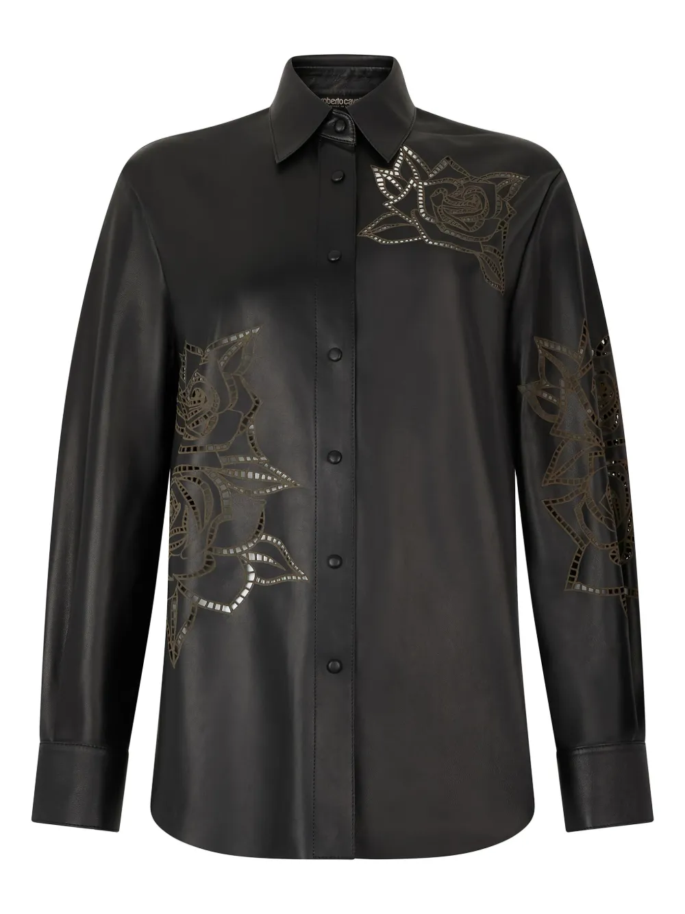 Roberto Cavalli Overhemd met bloemendetail en studs Zwart