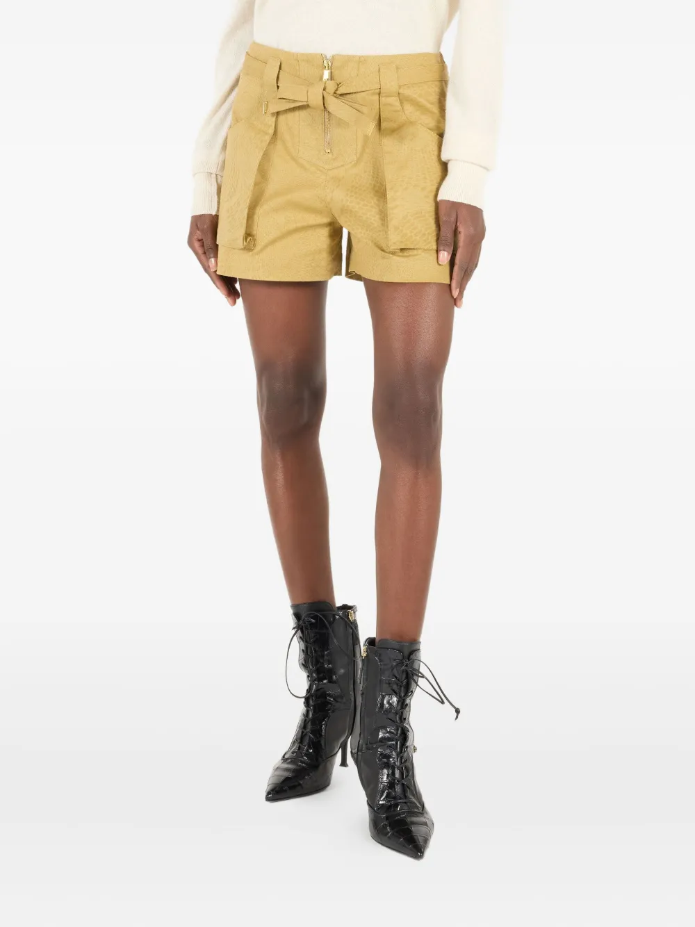 Roberto Cavalli Shorts met ceintuur en pythonprint Beige